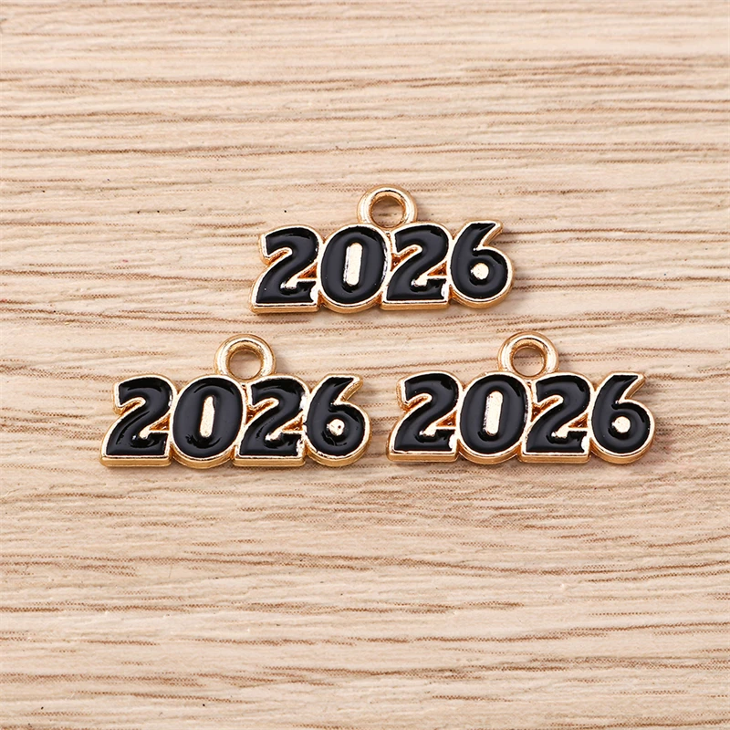 10 Stück 18 x 9 mm niedliche Emaille 2026 Zahlen Charms Anhänger für Schmuckherstellung Neujahr Halsketten Ohrringe Armbänder DIY Bastelbedarf – Detail 9