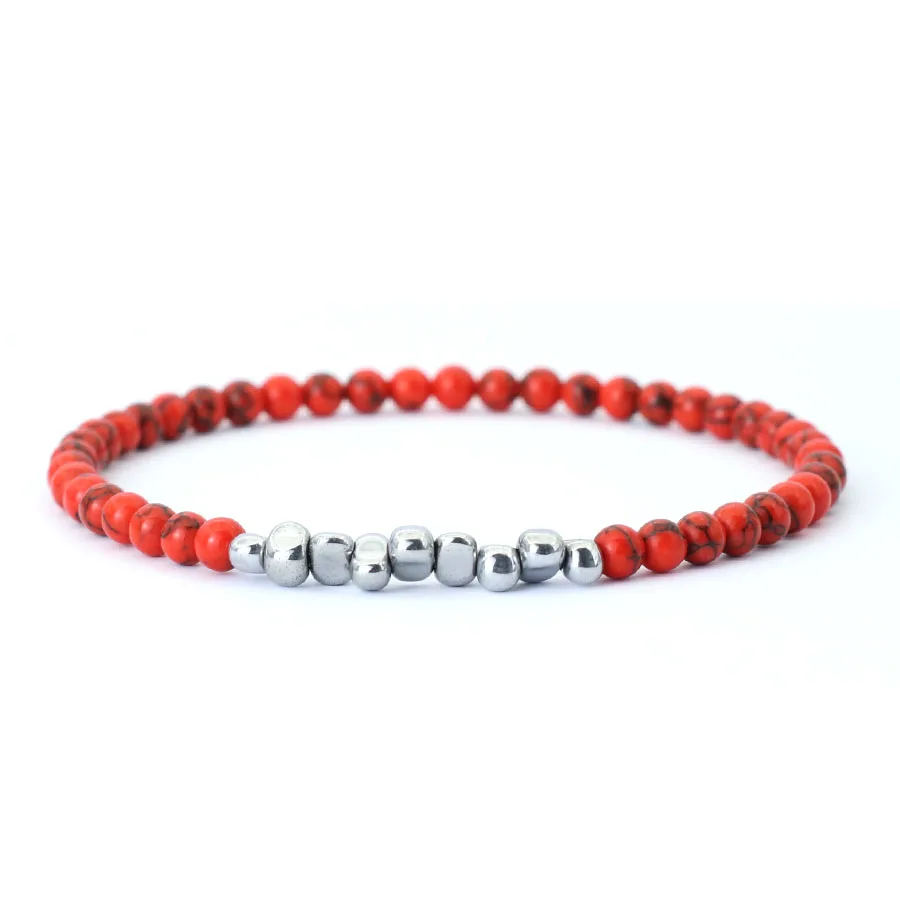 Einfacher Stil 4mm Perlen Armband Unisex unregelmäßigen Hämatit Stein Chakra Braslet hand gefertigte Freizeit zubehör rot Howlite Armband – Detail 10