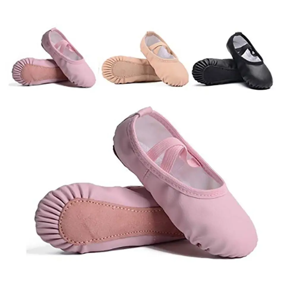Soft Ballet Shoes Easy To Care PU Leather Size 32-40 Yoga Shoes Full Sole Wear Resistant Women's Ballet Slipper Girls 3