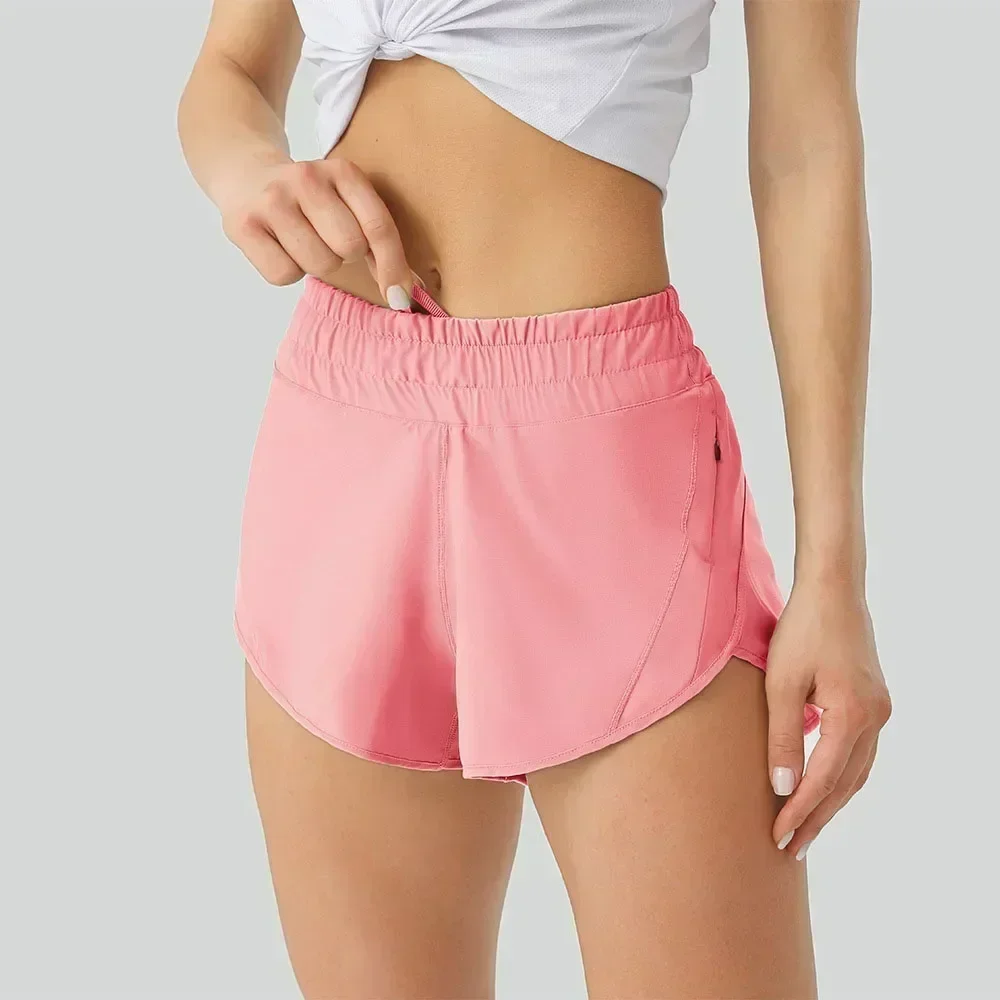

Lemon Brighter Color Women Yoga Sports Shorts With Liner 3" Side Zipper Pockeks Running Gym Exercise Workout training Shorts