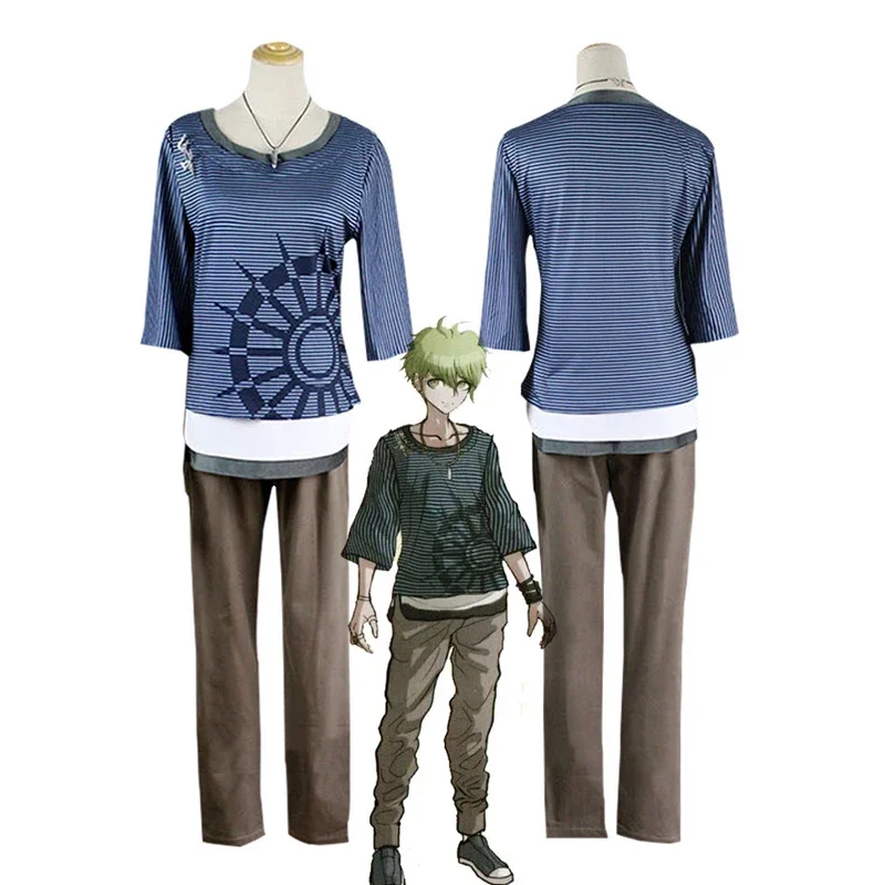 

Danganronpa V3 Rantaro Amami Cosplay Costume Blue Striped Top Brown Pants Dangan Ronpa Mardi Gras Halloween Party Streetwear