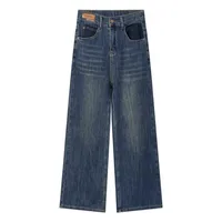 Plus Szie Women Fleece-lined Thickening Straight Jeans Winter Warm Loose Vintage Blue Casual Full Length Wide Leg Pants 6529-1 - Image 6