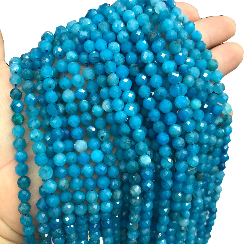 

Natural Quartz Gem Stone Apatite Beads Faceted Blue Ocean Loose Spacer Beads Jewelry Making 15''Strand Diy Bracelet 2/3/6mm