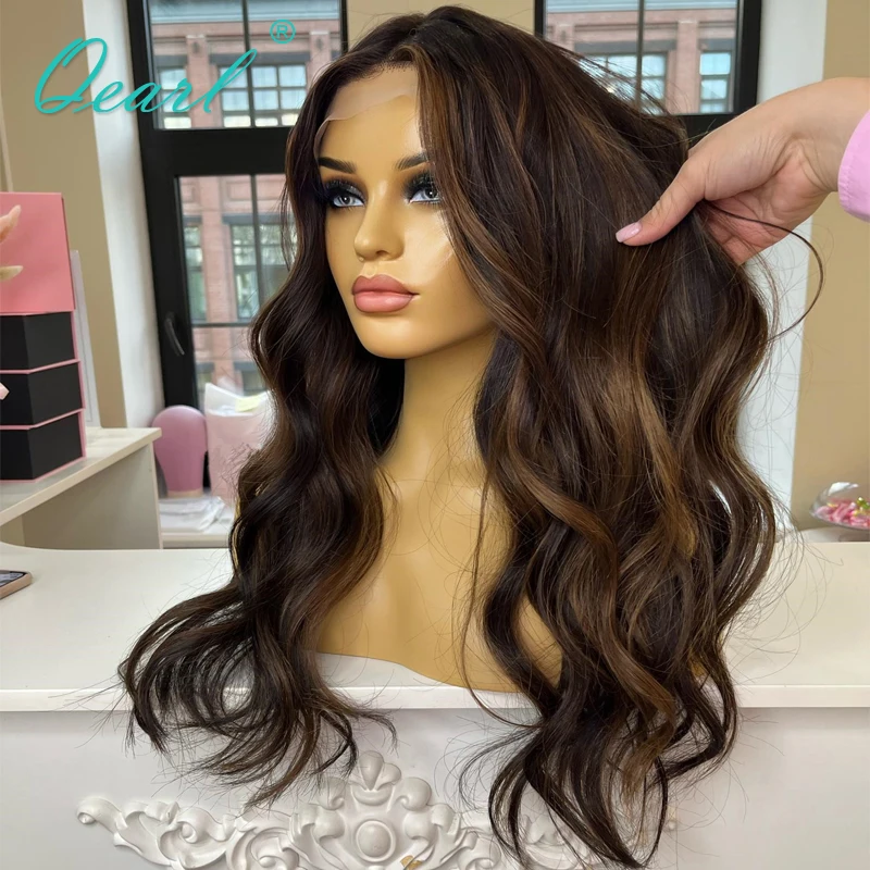 Loose Deep Wave Full Lace Wigs for Women Human Hair 360 Lace Frontal Wig Brown LowLights Glueless Pre Plucked 180% Remy Qearl