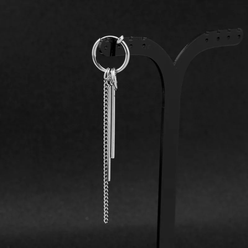 New Fashion Stainless Steel Long Chain Tassel Pendent Earrings Hoop Personality Ear Clips for Unisex Hip-hop Punk Rock Trendy dangle earrings hoop earrings chain ear clips pendant earrings long earrings crystal tassel earrings