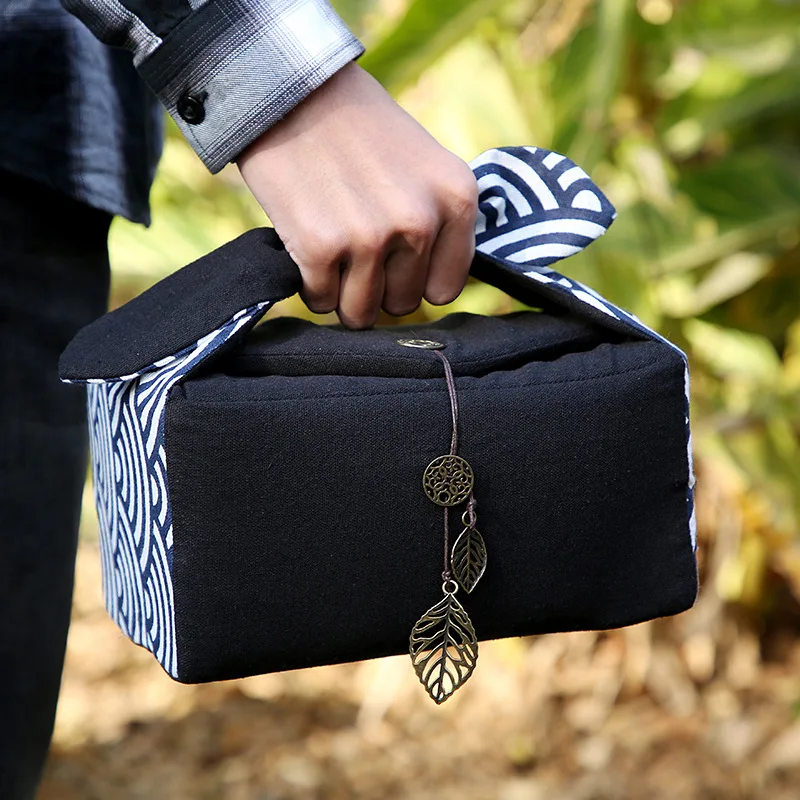 Cotton And Linen 1 Pot 4 Cups Tea Set Cloth Bag Portable Travel Storage Bag Tea Cup Pot Portable Cozies LC670
