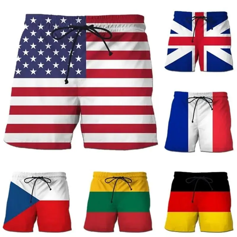 Germany USA UK Flag Beach Shorts Men 3D Printing Board Shorts Swimsuit homme 2024 Summer New Hawaii Swim Trunks Cool Ice Shorts