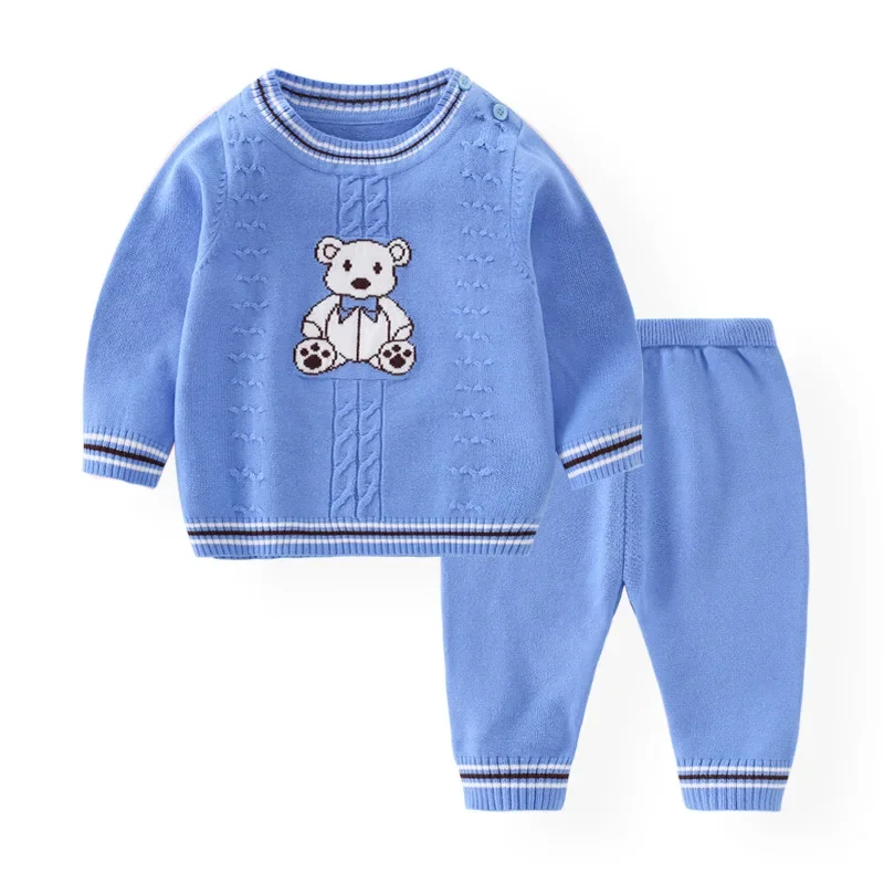 knitted sweater clothes sets for kids baby boys girls bear printed knitwear pullover tops long pants children casual outerwears Knitted Sweater Clothes Sets for Kids Baby Boys Girls Bear Printed Knitwear Pullover Tops Long Pants Children Casual Outerwears