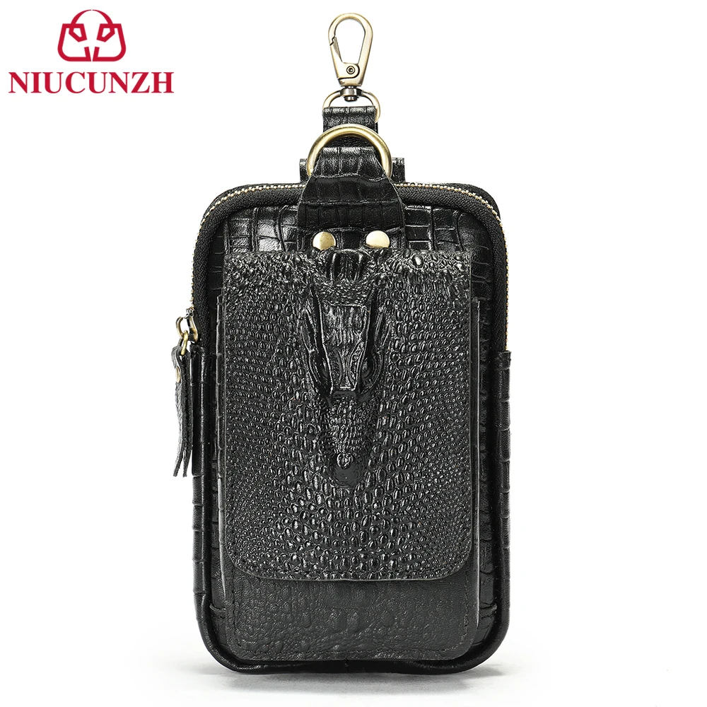 

NIUCUNZH Hip Sack Bag Cowhide Leather Small Waist Packs For Men Leg Fanny Pack Crocodile Pattern Hook Bum Belt Bag Phone Pouch