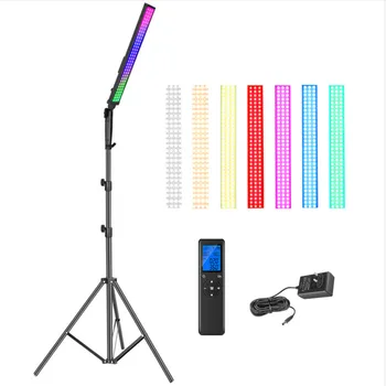 RGB LED 라이트 스틱 키트 21W 디 밍이 가능한 3200K-5600K 바이 컬러 핸드 헬드 램프 2.4G 원격 스탠드 배터리 파티 라이브 옵션