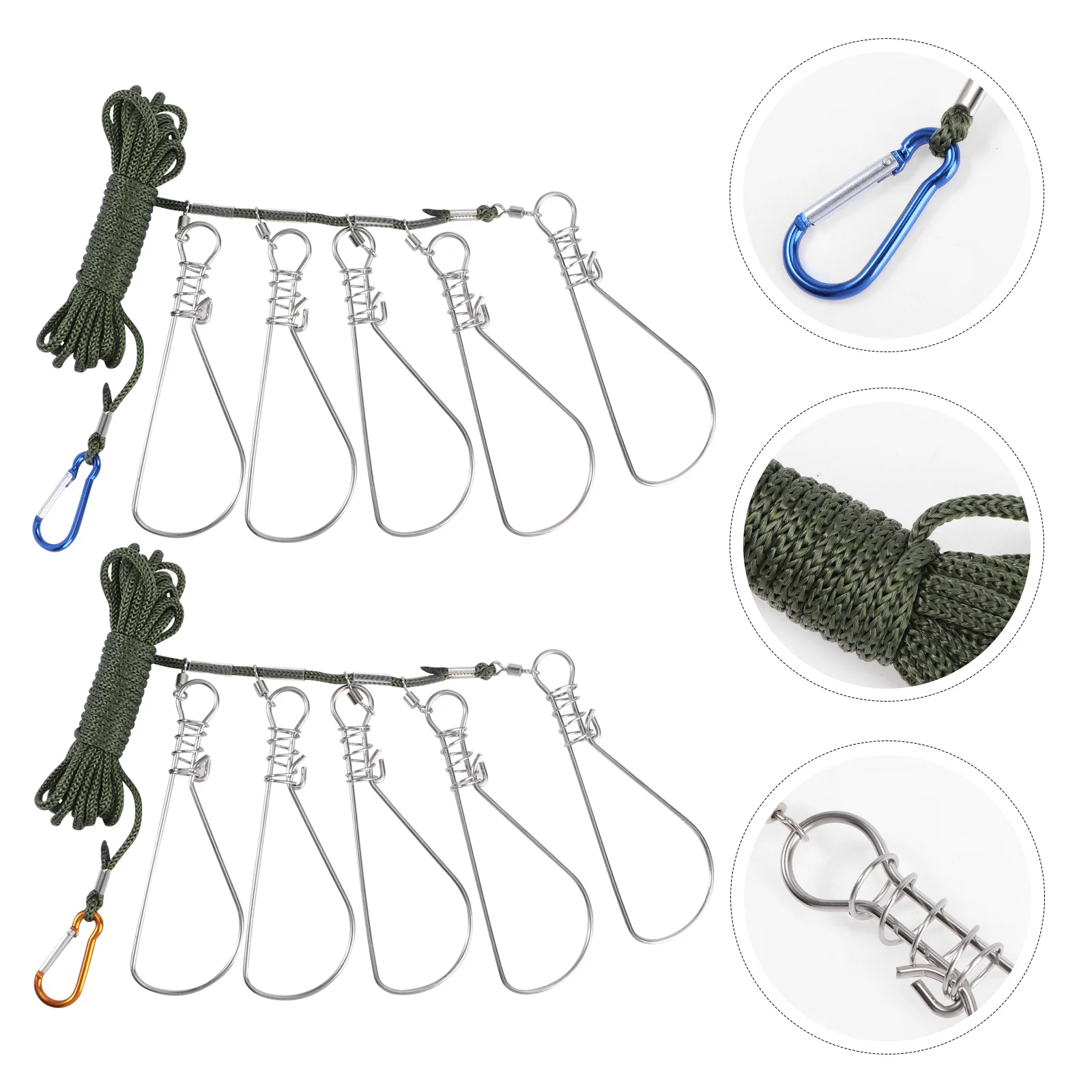 

Fishing Clip, 2 Sets with 5 Stainless Steel Snaps- Lock/ Holder for Kayak Hiking Outdoor Fishing