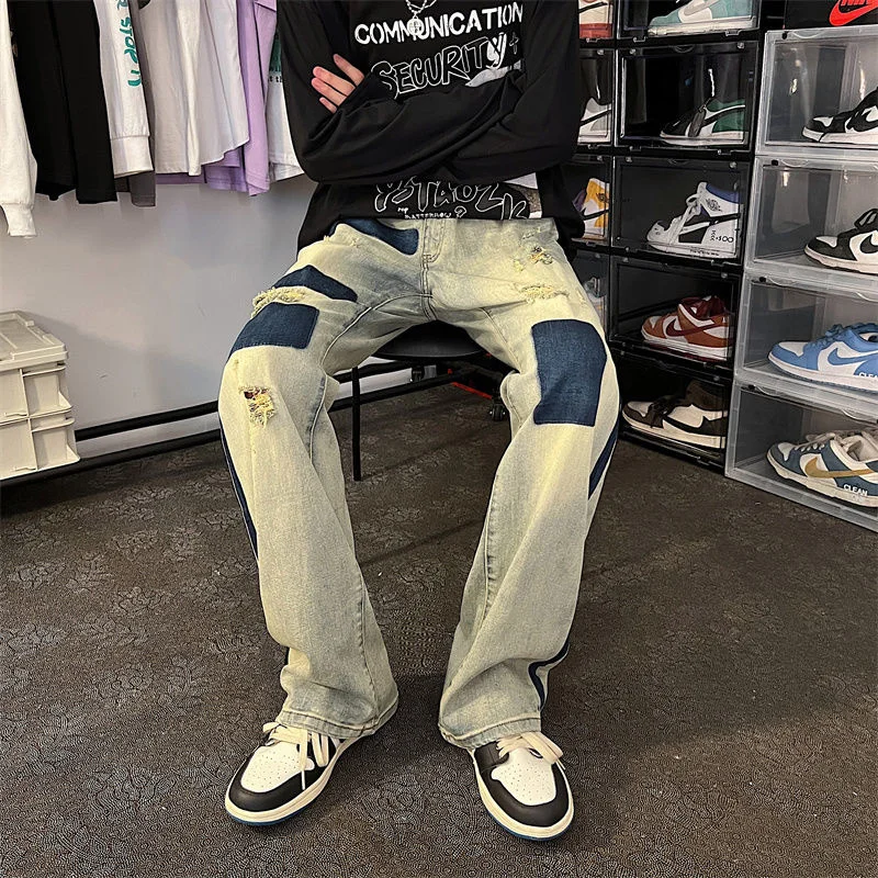 Summer Blue Ripped Baggy Jeans Men 