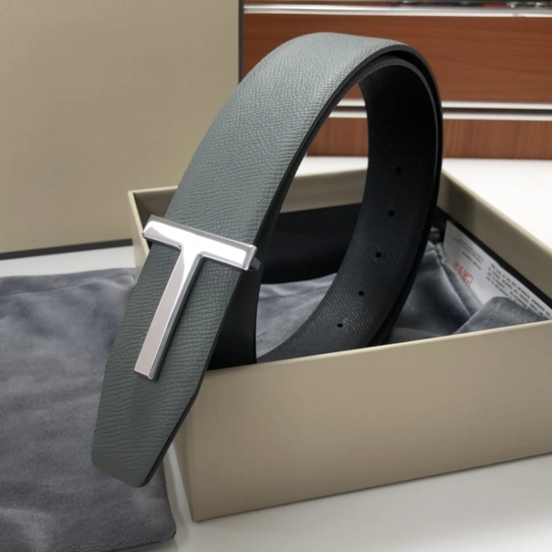 Luxury Goods Designer Men\'s Leather T-shaped Buckle Belt 2