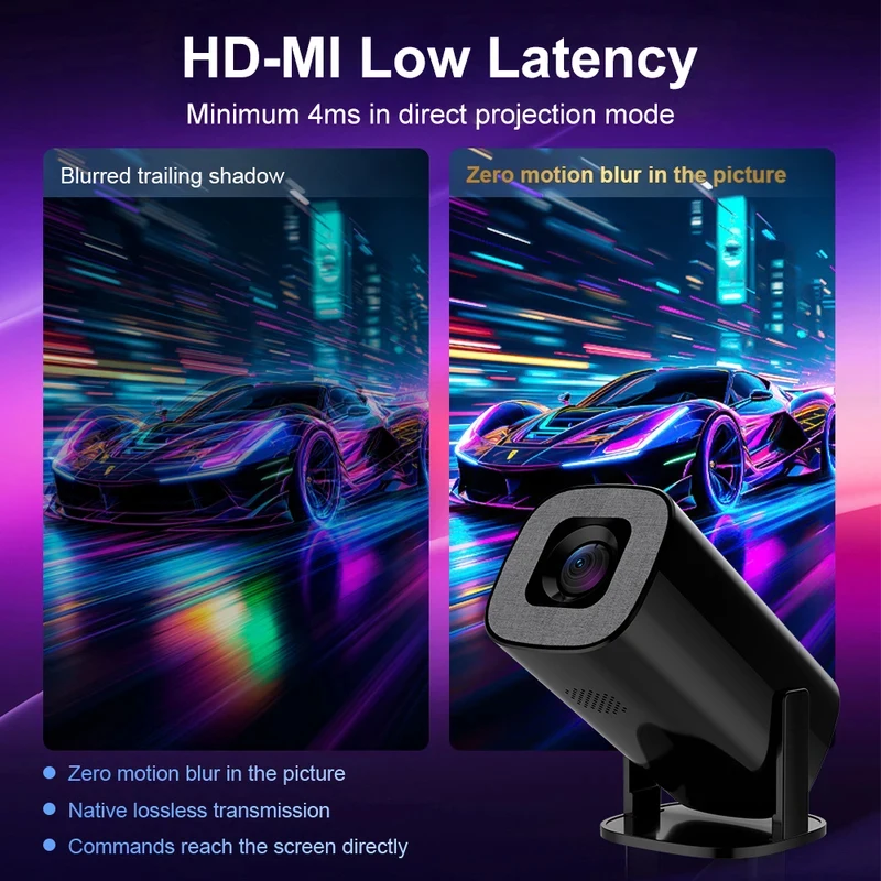 휴대용 프로젝터 300AMSI 네이티브 720P HD 8K 비디오 디코딩 WiFi6 BT5.2 안드로이드 14 침실 야외 영화 홈 프로젝터