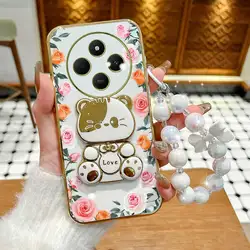 Elegant Gradation Rose Leaves Phone Case Set with Lanyard and Stand - Redmi 15C (WHITE)