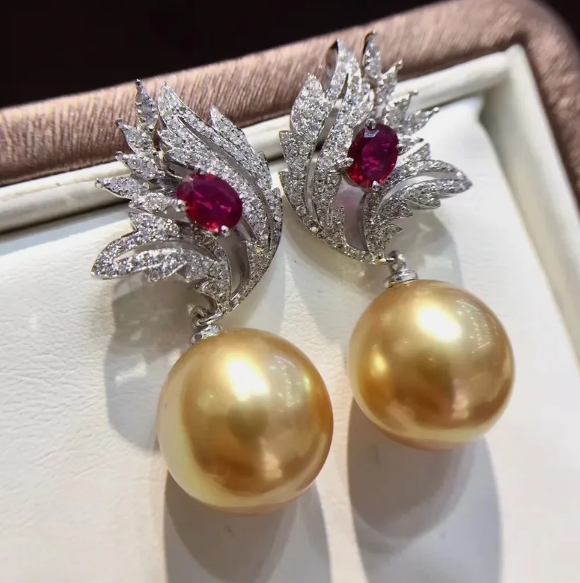 Splendidi Orecchini Di Perle Rotonde Aaaa 10-11Mm Vero Oro Naturale Del Mare Del Sud 925S 9-10Mm 11-12Mm 12-13Mm