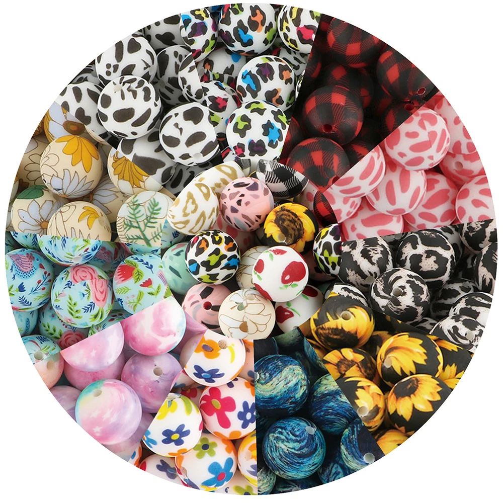 

10Pcs/Set Leopard Print Round Beads 15MM Food Grade Beads For Jewelry Making DIY Keychain Necklace Jewelry Accessories