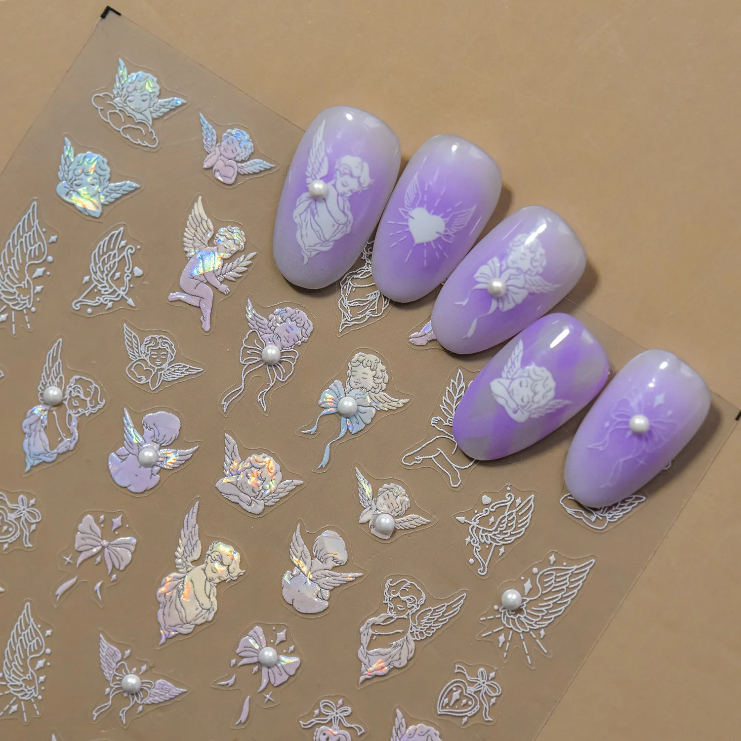 5D 크리스탈 다이아몬드 네일 스티커 3D 빛나는 천사 날개 나비 리본 하트 셀프 접착 네일 3D 데코 스티커 DIY 데칼
