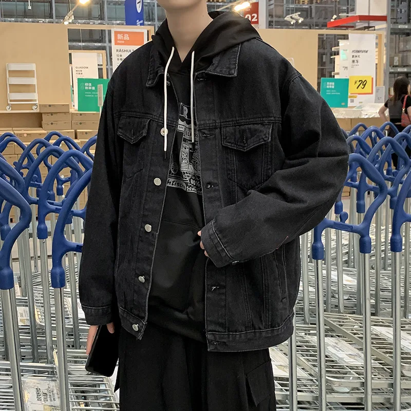 men's vintage tooling washed denim jacket Spring and Autumn trendy ins Korean style all-match ruffian handsome bf jacket top