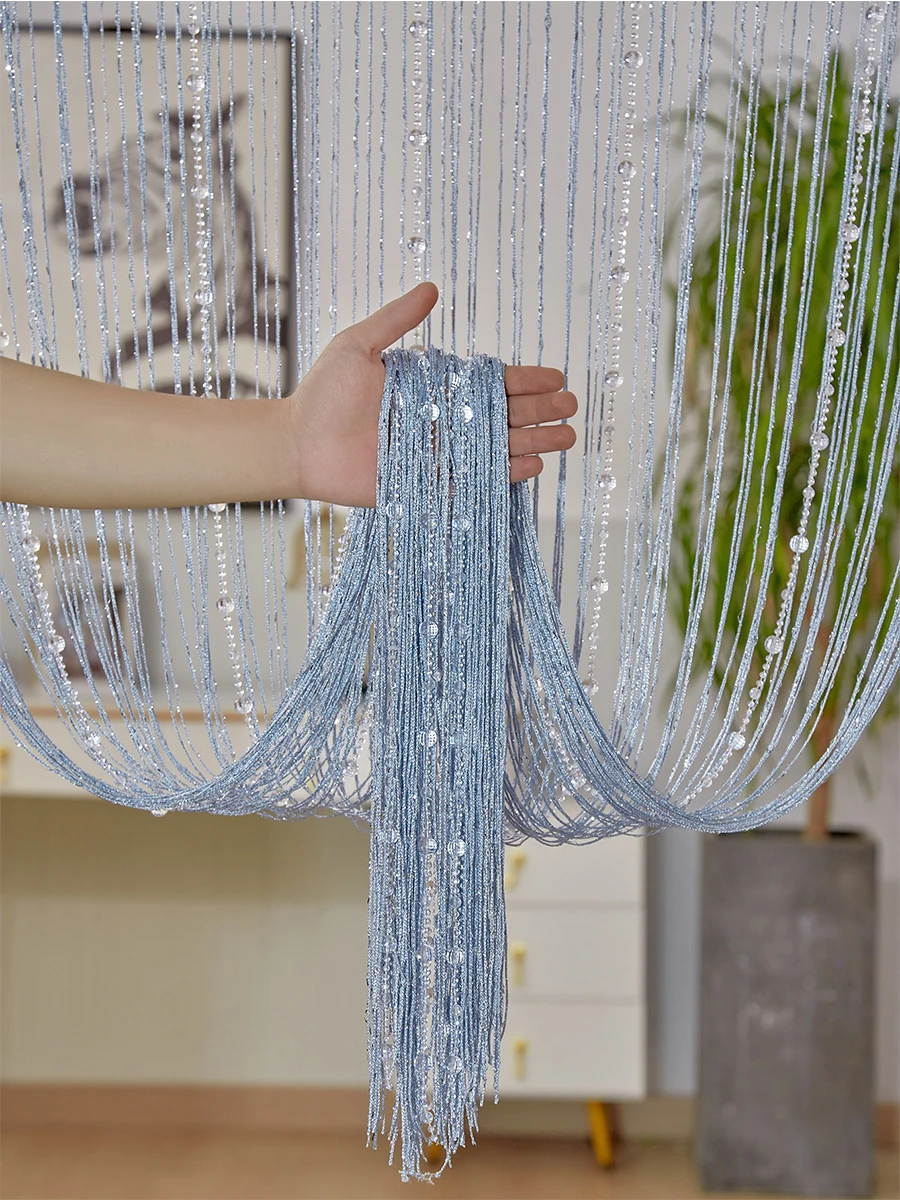 Crystal bead string curtain 1X2 M Tassel fringe door curtain for white salon and sheer wedding decoration living room divider 2