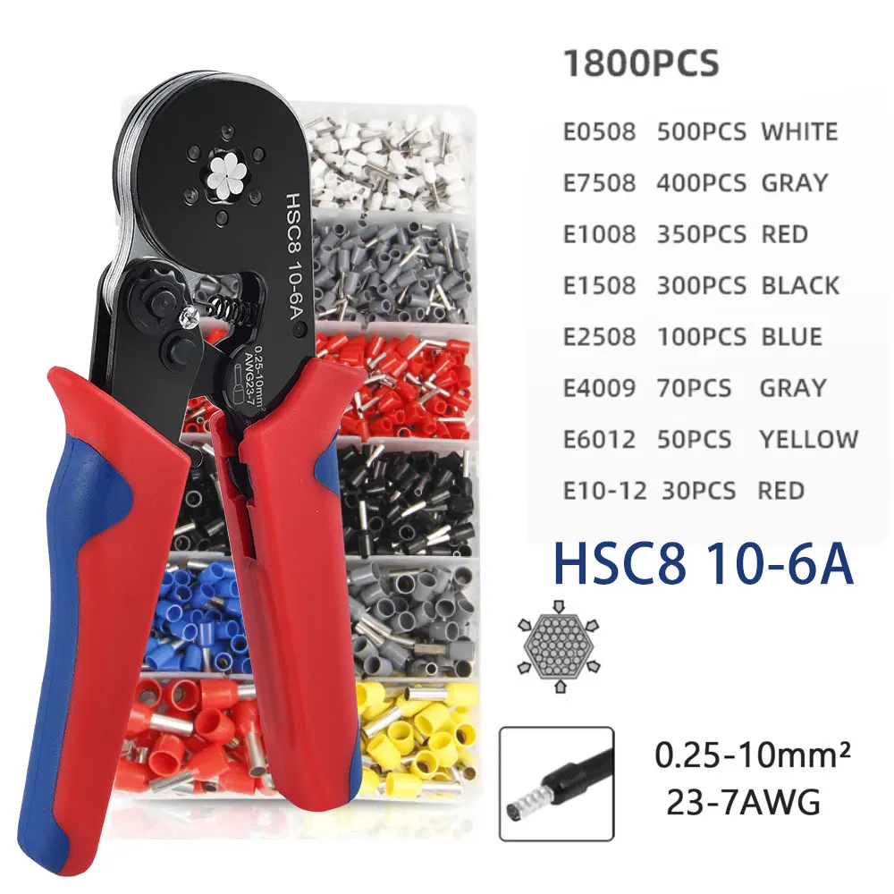 Wire Stripper Tools Multi Functional Tools Electrician Tools Wire Stripper Crimping Tool Kit HSC8 10-6/6-4A Pliers Self-Adjusting 8 Inch Cutter Crimper for Tube Terminal