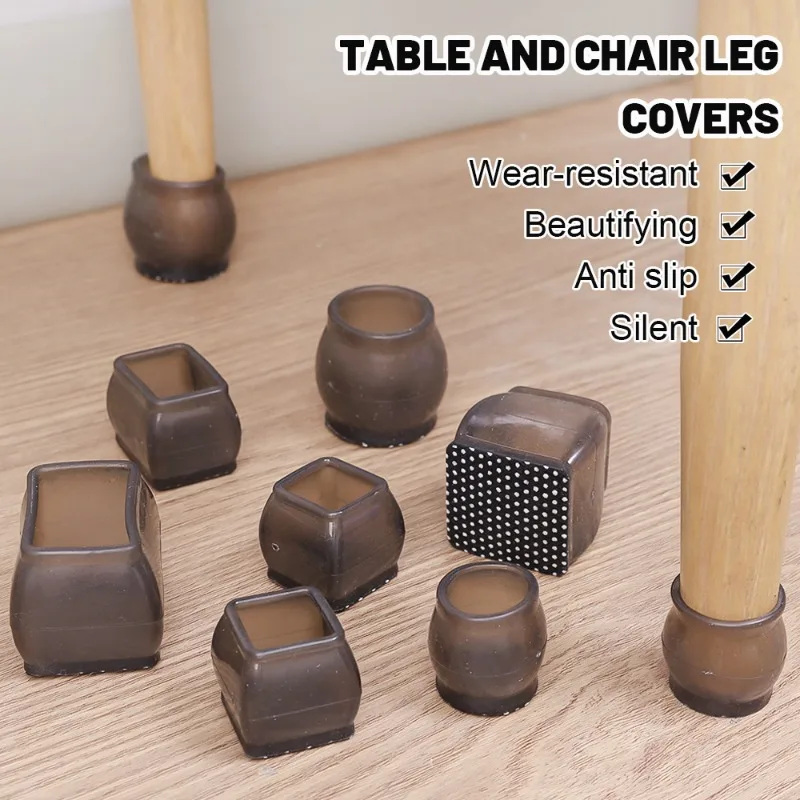 Silicone Chair Leg Cups Floor Anti Scratch Protector with Felt Bar Chair Leg Furniture Foot Protection Cover Home Decor 24/1PCS