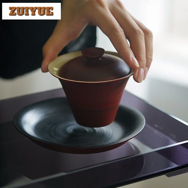 150ml Hawthorn Red Stoneware Cover Bowl Japanese Handmade Gaiwan Luxury Tea Tureen Chinese Tea Cup Services Ornaments Gifts