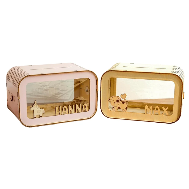 Wooden Kids' Piggy Bank-Personalized Cartoon Money Box, Home Bedroom Desk Decor