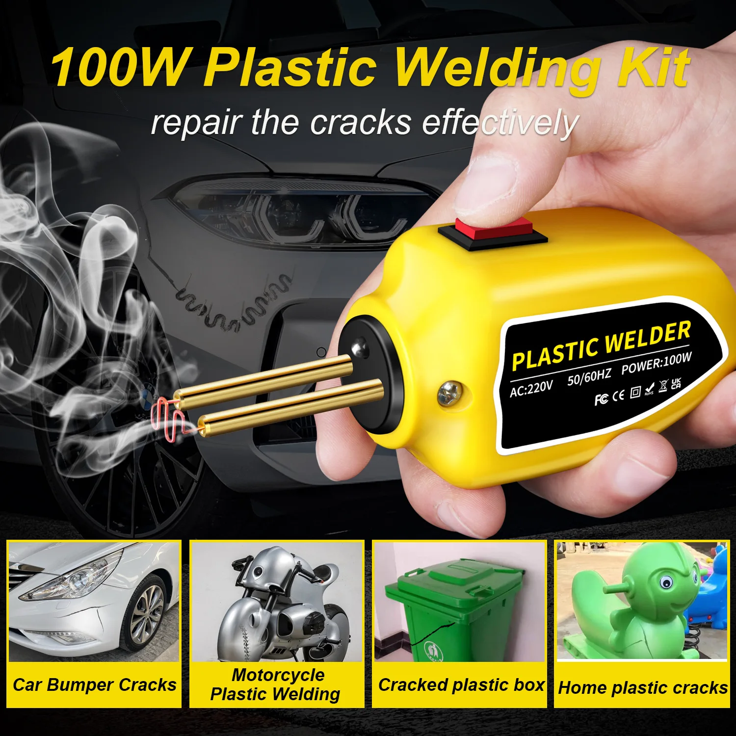 Plastic Welder 100W Heat Gun 200pcs Hot Staplers Plastic Welding Machine Bumper Soldering Iron Staples Car Repair Tools Kit 3
