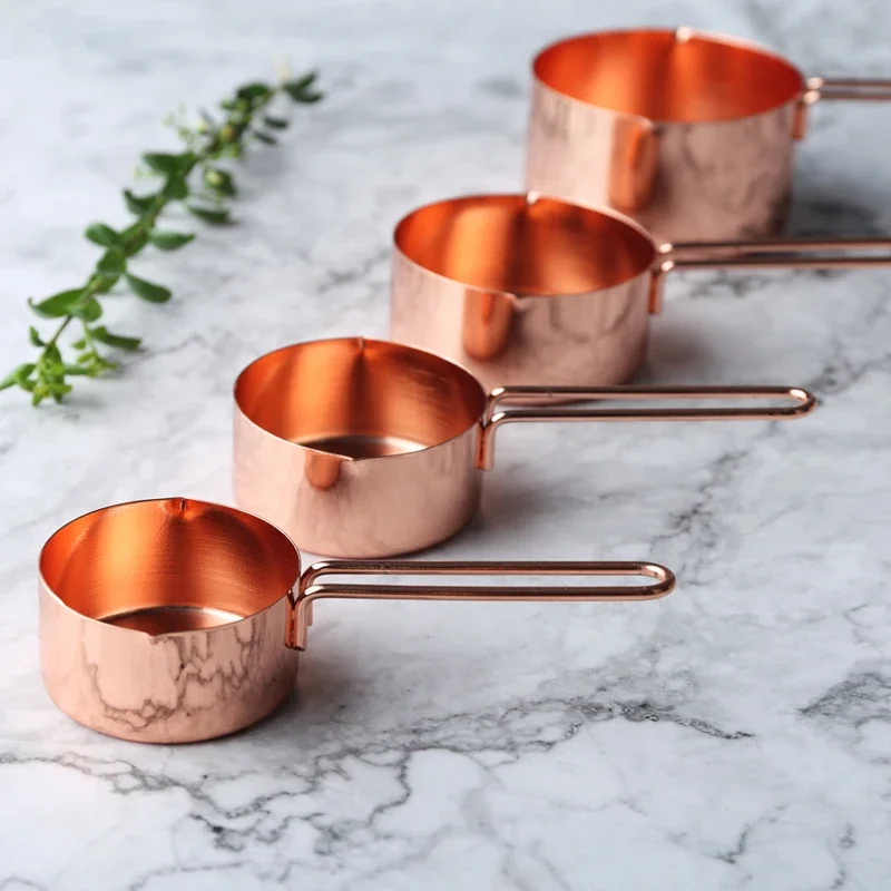 Kitchen Measuring Spoon and Cup Set Stainless Steel Measuring Spoons Plated Copper Rose Gold for Baking