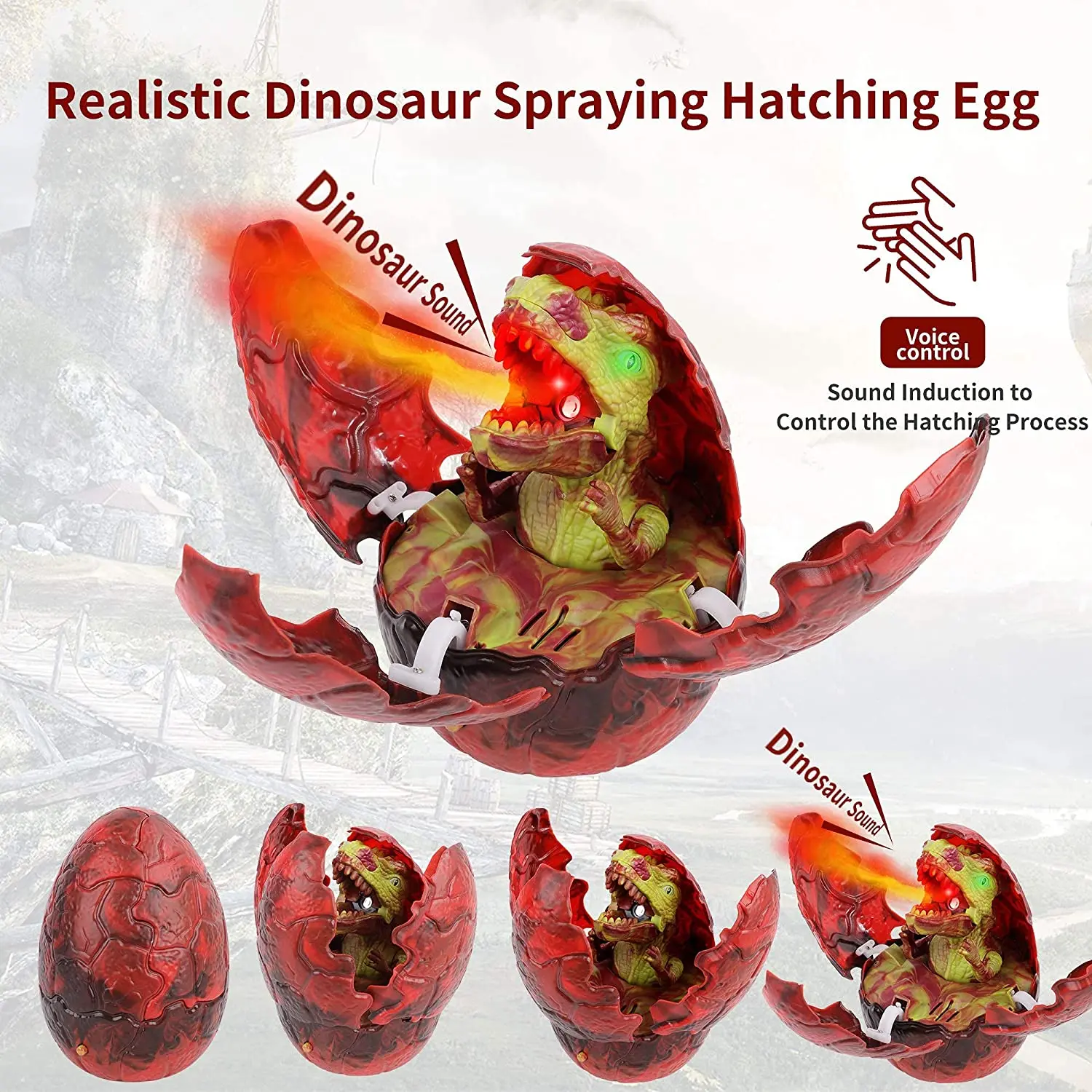 

Dinosaur Hatching Egg with Realistic Spraying Fire, Dinosaur Roaring Sound and LED Eyes Simulated Fire and for Kids and Toddlers