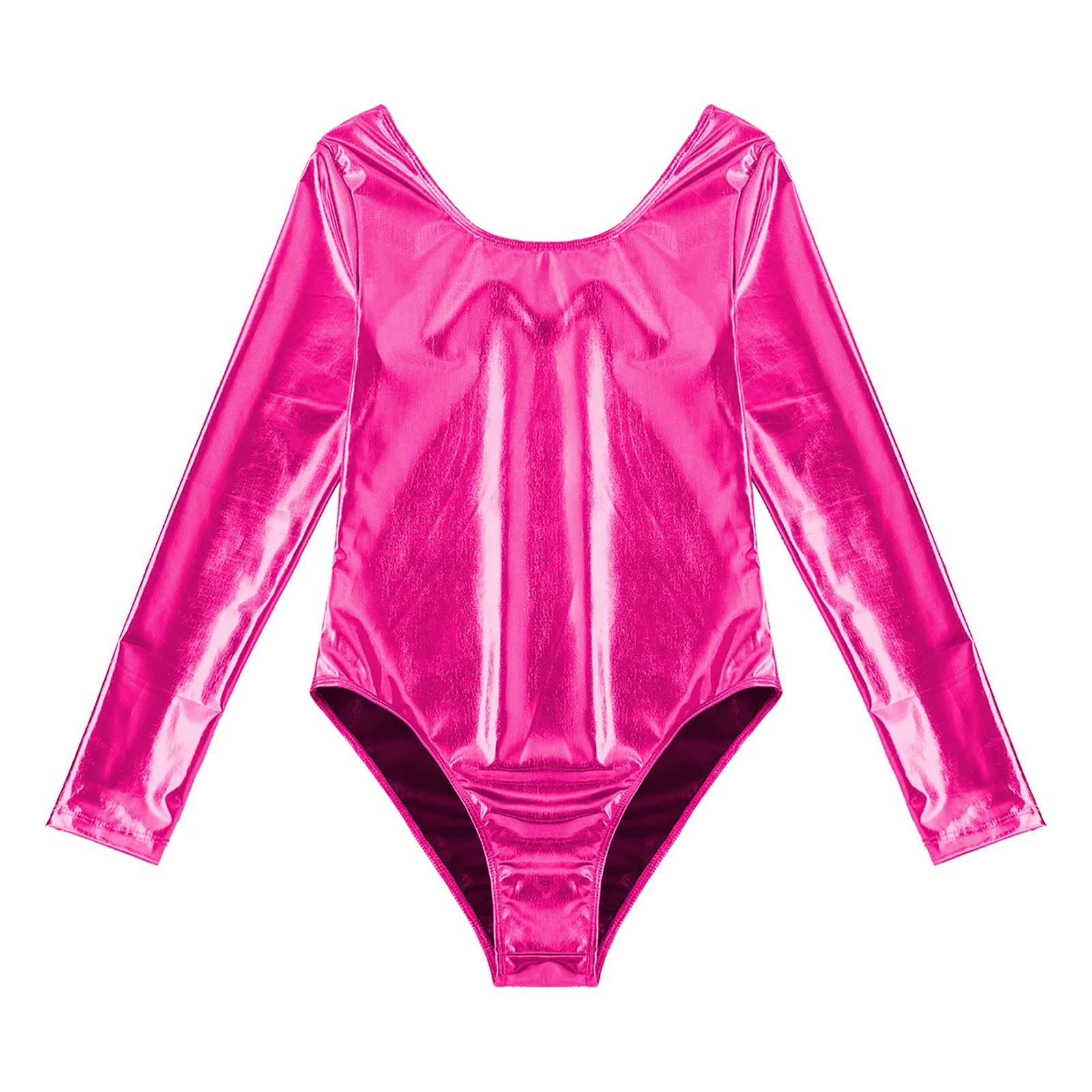 Gymnastics Dancewear Sets Women Adult Shiny Patent Leather Gymnastics Leotard Performance Ballet Jumpsuit Long Sleeves Monokini Bodyuit Dancewear Clubwear