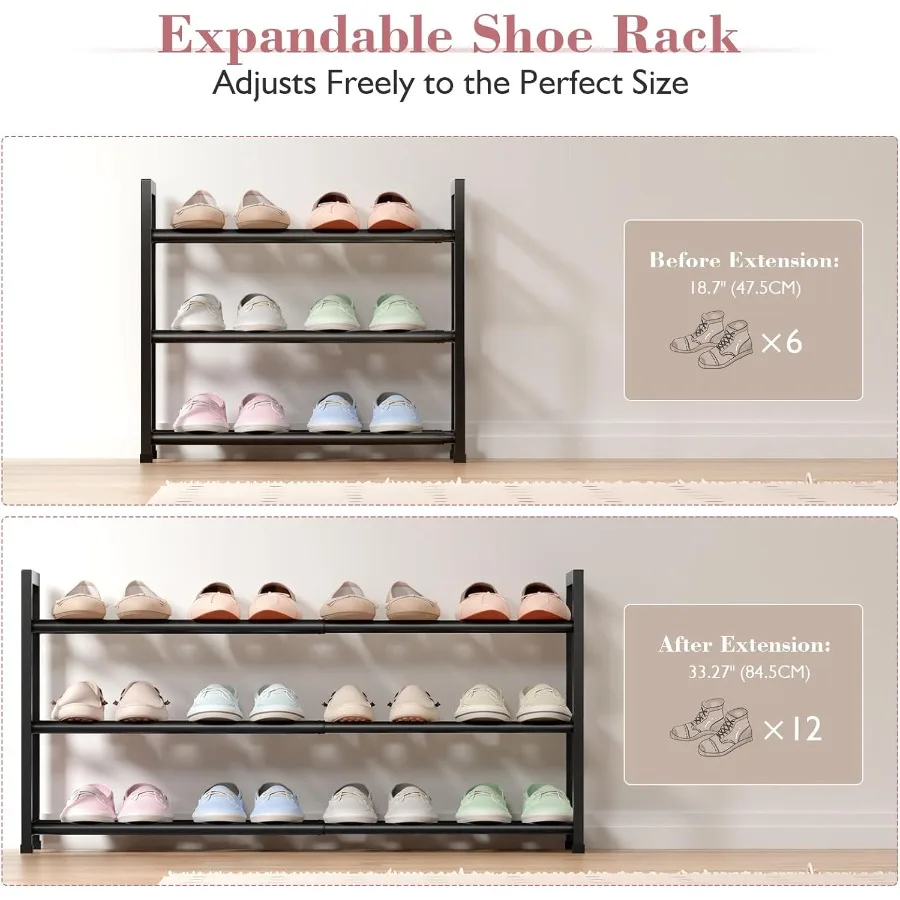 3Tier Expandable Shoe Rack for Closet 1833 Adjustable Shoe Rack for Small Space Small Shoe Organizer for Front Door Sturdy Meta