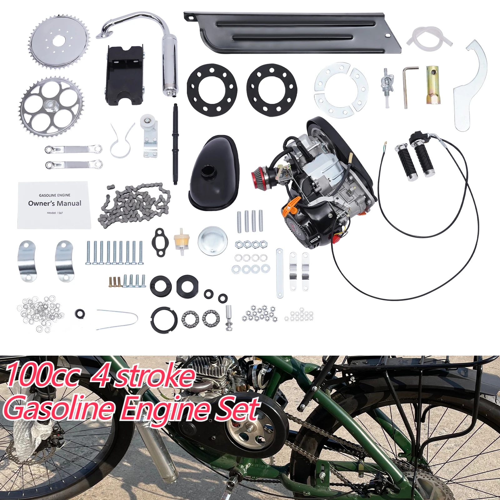 100cc 4 Stroke Bike Engine Kit Set Gas Motorized Motor Bicycle Modified Engine Motor Kit Bike Gas Motorized Engine Bicycle DIY 4 stroke bicycle engine kit 100cc gas motorized motor bike modified diy engine single cylinder 4 stroke motorized bicycle kit