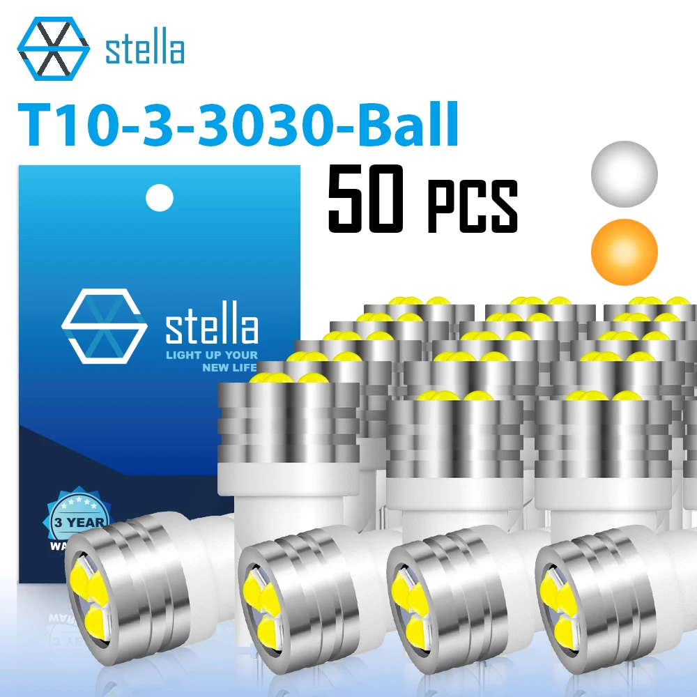 

Лампы Stella, 50 шт., 10 лампочек, высокая яркость, 360 °, улучшенные чипы, белый/желтый цвет, Φ 12 В, маленький размер W5W, для автомобильных сигналов, внутренняя лампа