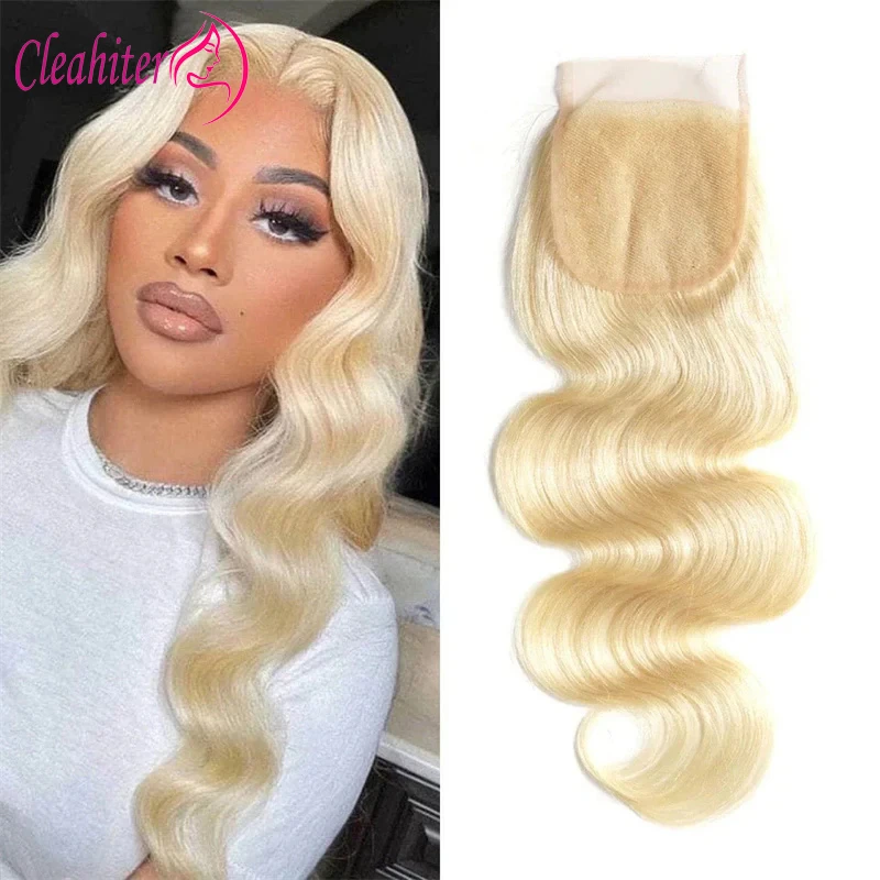 4x4 613 Honey Blonde Body Wave Lace Closure With Transparent Swiss Lace Brazilian Virgin Hair 150% Density Pre-Plucked 10-20Inch