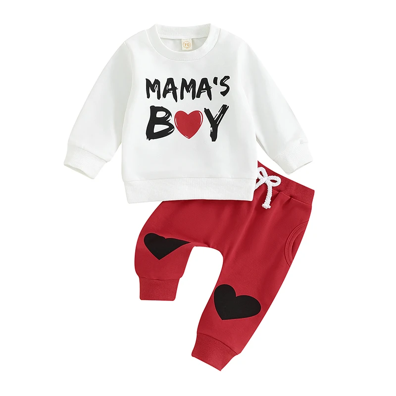 -09-23 Lioraitiin 0-3Y Toddler Baby Boy Valentine&rsquo;s Day Outfits Long Sleeve Sweatshirt + Heart Trousers Pant Clothes Set