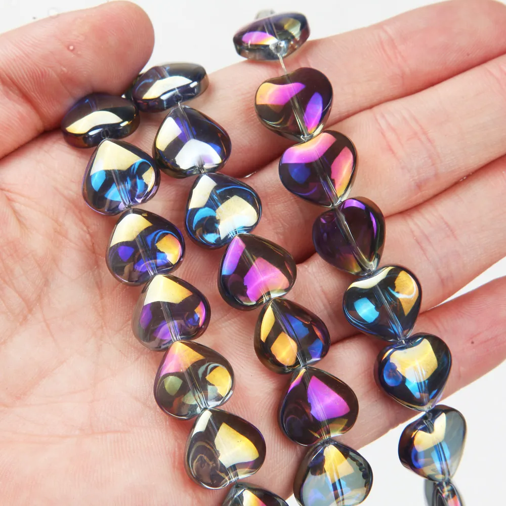 30PCS 하트 유리 구슬 사랑 유리 매력 목걸이 펜 던 ??트 결과 Diy 쥬얼리 만들기 용품 액세서리 13*14mm