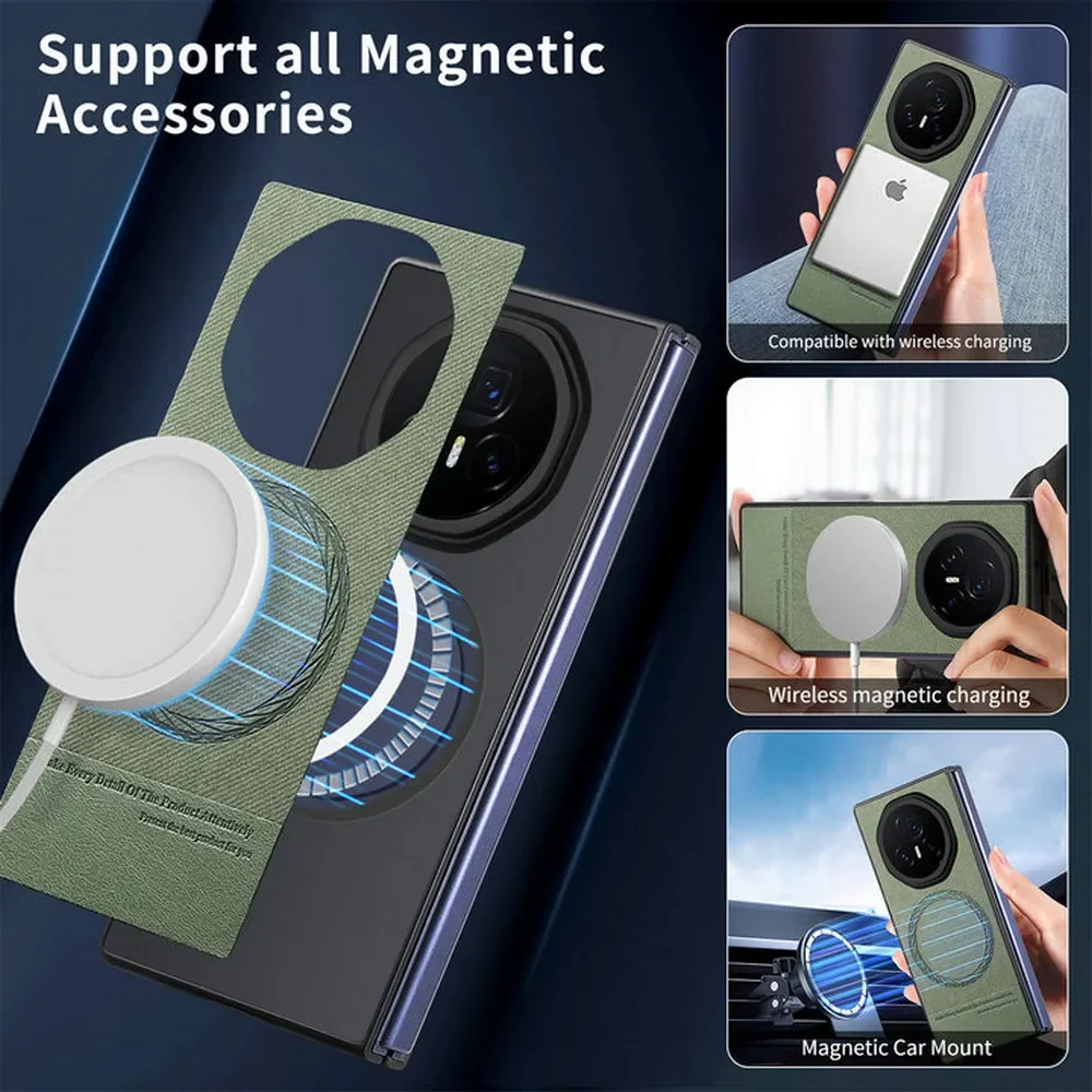 Luxury Leather Magnetic Back Cover with Wireless Charging Compatibility and Magsafe
