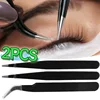 2PCS Precision Eyelash Tweezer Anti-Static Stainless Steel Tweezers Professional Lash Extension Nail Rhinestone Decoration Tools 1