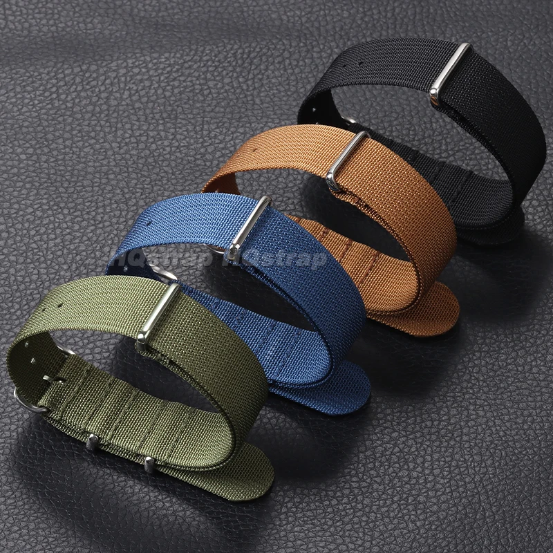 Vintage Striped Nylon Watch Strap with Durable Canvas and Metal Buckle