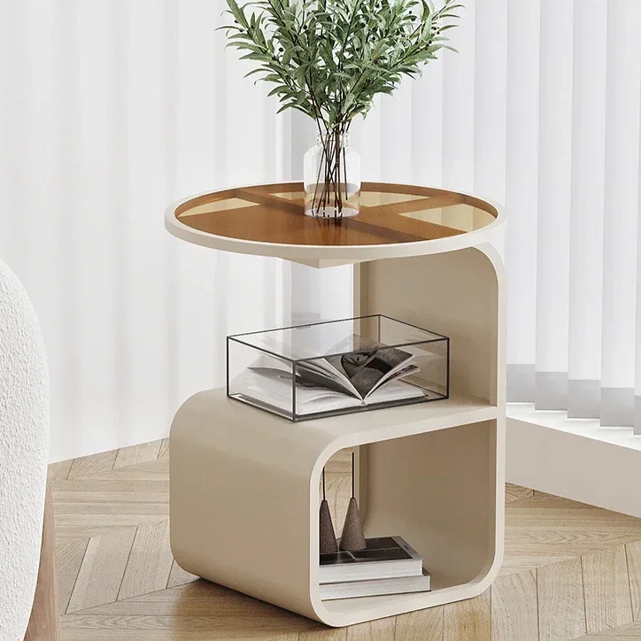 Light Luxury Iron Round Stable Bedside Table Large Capacity Storage Creative Glass Bedroom Home Bedside Table Storage Racks