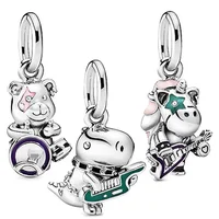 Pendant Dinosaur Bear Unicorn Playing Guitar Charm Beads Fit Original European 925 Sterling Silver Bracelet Necklace DIY Jewelry 1
