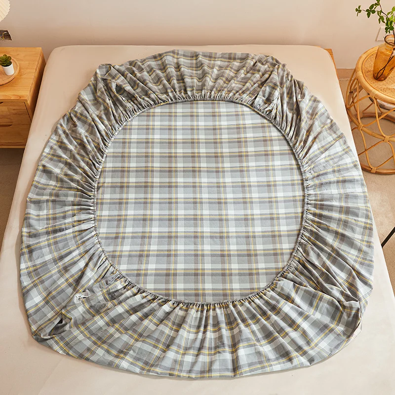 Bonenjoy 1pc Pure Cotton Fitted Sheets Plaid Style Bed Sheet spannbettlaken 90x200 Size Bed Linen for Home(Pillowcase need order 5