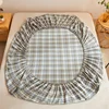 Bonenjoy 1pc Pure Cotton Fitted Sheets Plaid Style Bed Sheet spannbettlaken 90x200 Size Bed Linen for Home(Pillowcase need order 5