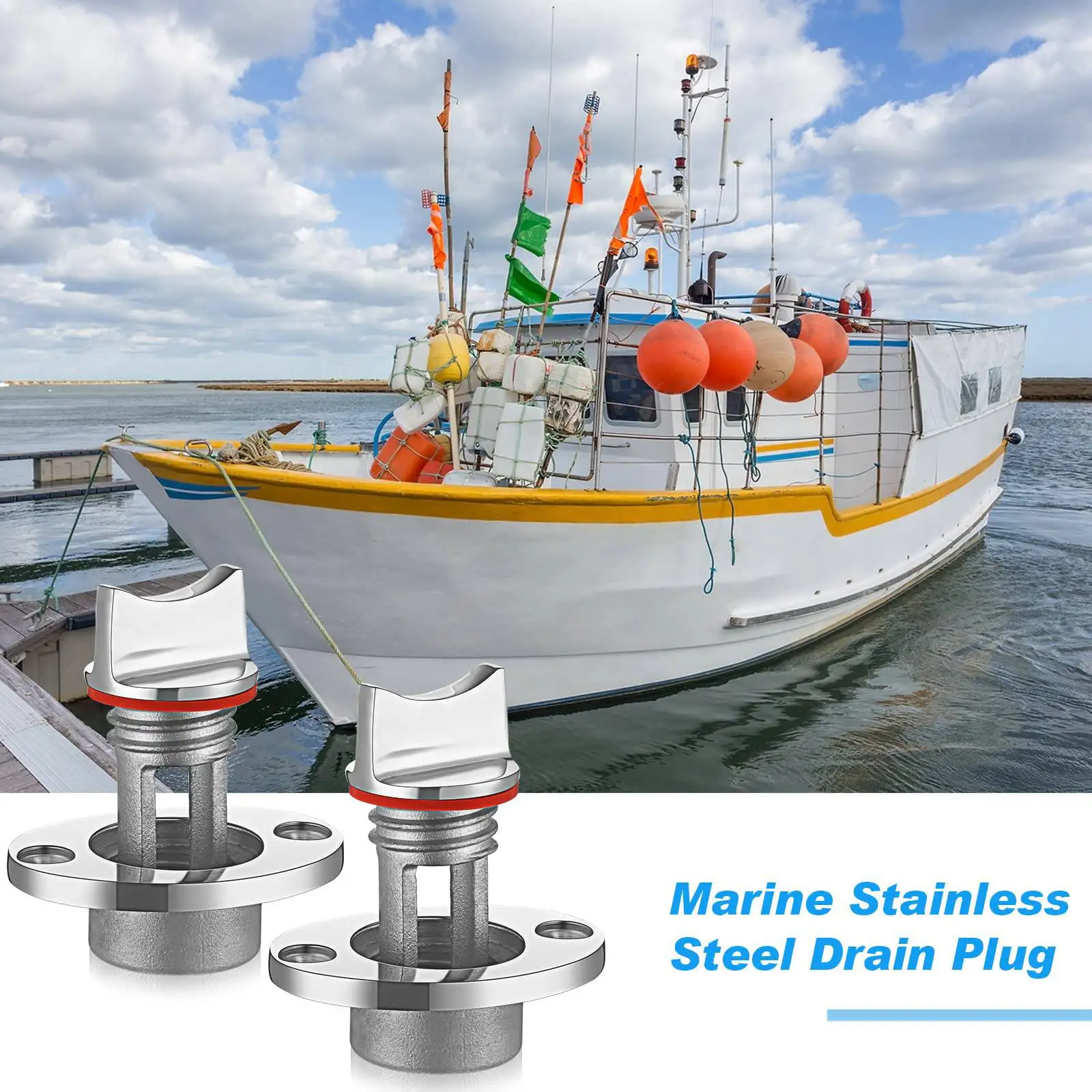 ABZV-Stainless Steel Boat Drain Plug Bung Hole Drainage Marine Dinghy Garboard Hardware Boat Accessories,Red Gasket