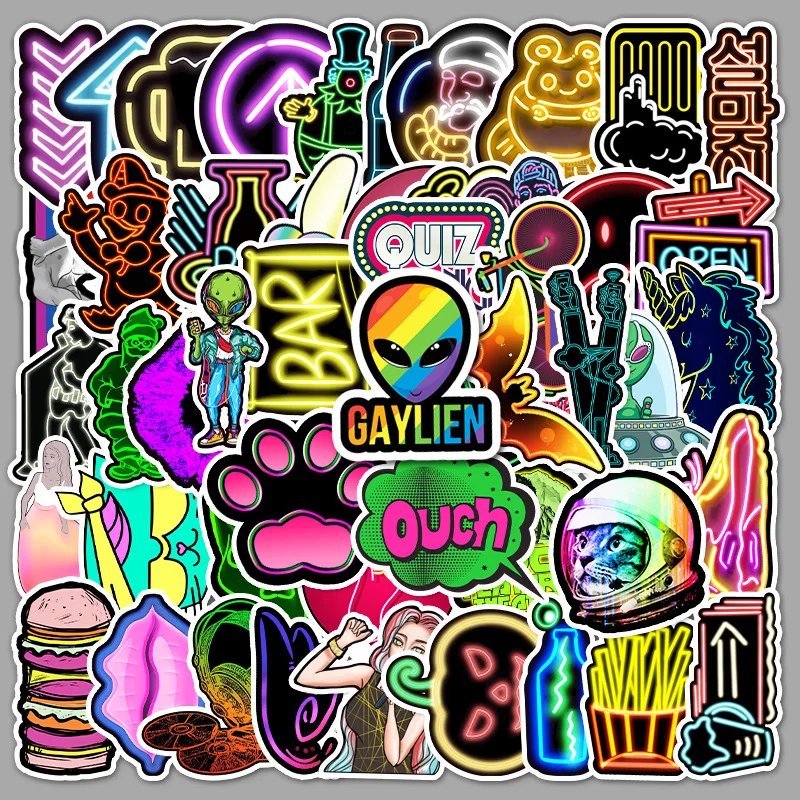 53PCS Neon Decorative Stickers Fashion Waterproof Graffiti Stickers