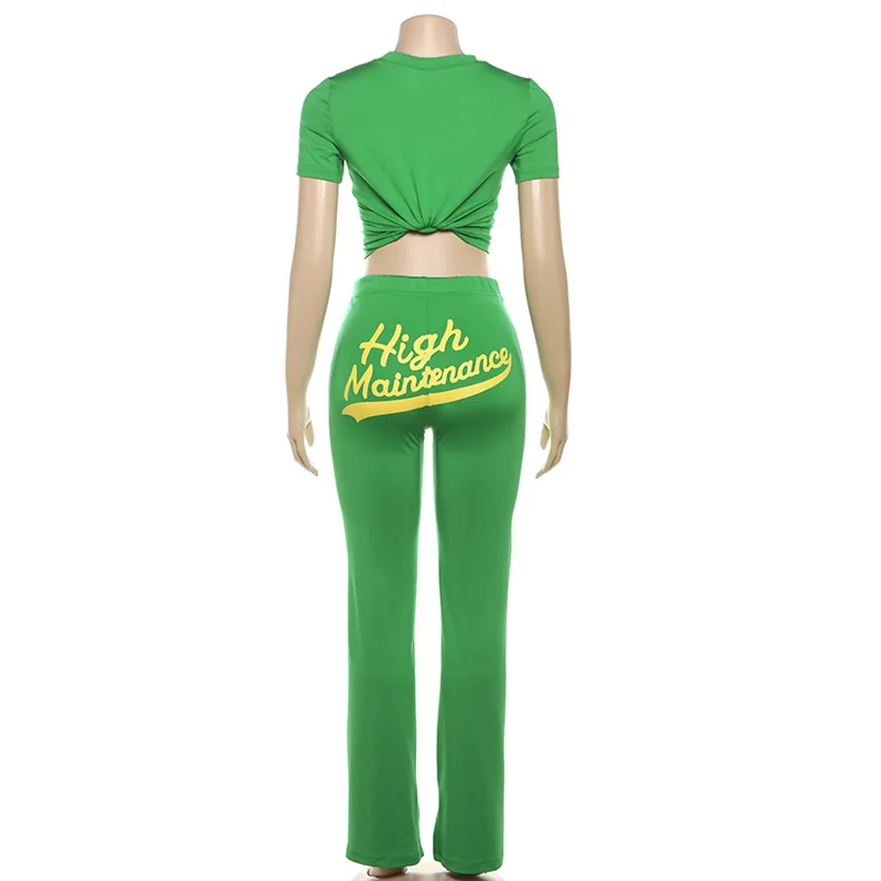 Ladies Sexy Crop Tops Two Piece Pant Set Outfits Matching Sets 2024 Women Y2K Streetwear Elegant Letter Print 2 Piece Summer Set