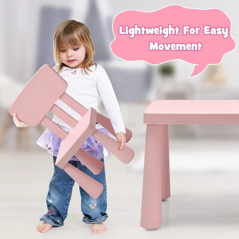 Kids Table and Chair Set, Plastic Children Activity Table and 2 Chairs for Art Craft, Easy-Clean Tabletop, 3-Piece Toddler
