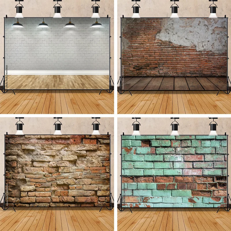 

Vinyl Custom Texture Black Brick Wall With Cracks And Defects Photography Background Portrait Photo Studio Backdrops Prop QZ-65